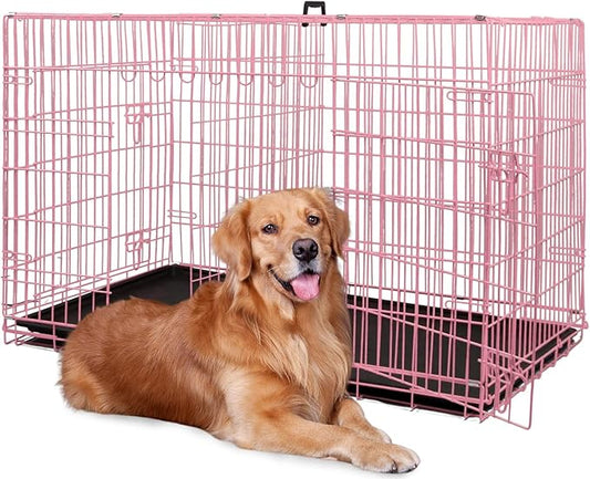 BestPet | Dog Crate | 48" | Pink | Foldable Metal Kennel by BestPet