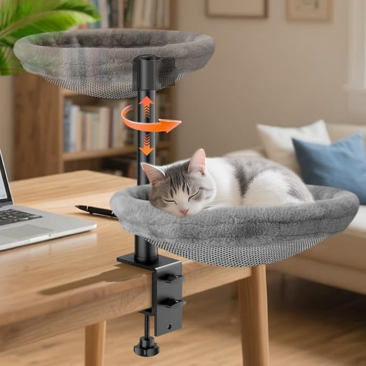 Cat Desk Bed, Cat Hammock for Home Office, 360°Rotating & Adjustable Shelf by Giisorde-Createyourwant