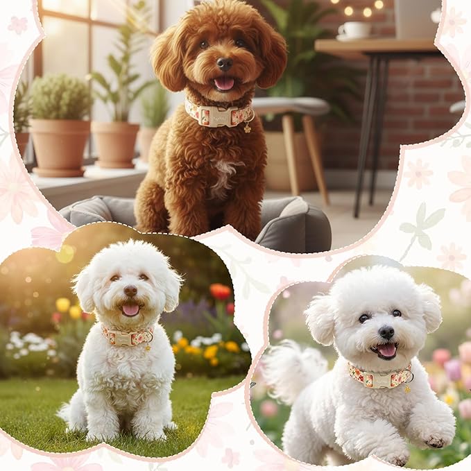 Dog Collar with Pink Floral Patterns, Spring Summer Collection Dog Collar with - Image 5