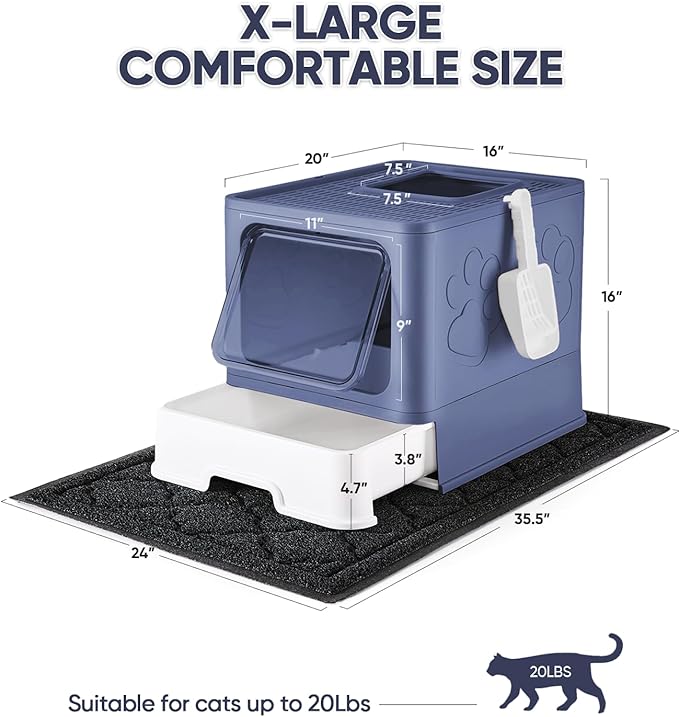 Medario Cat Litter Box with X-Large Litter Mat and Scoop, Large Covered Litter - Image 4