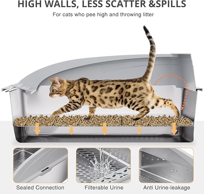 23.6"x15.7"x13.8" Stainless Steel Sifting Litter Box, XXL Sifting Cat Litter Box - Image 3