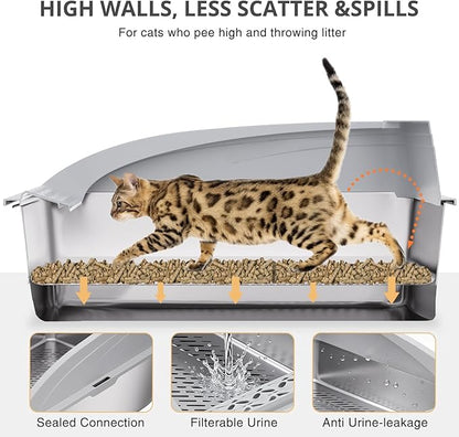23.6"x15.7"x13.8" Stainless Steel Sifting Litter Box, XXL Sifting Cat Litter Box - Image 3