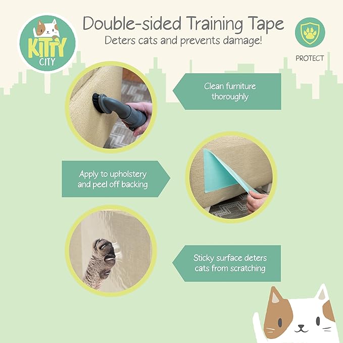 Kitty City Cat Scratch Furniture Protector Tape – 12 Large Clear Double-Sided - Image 3