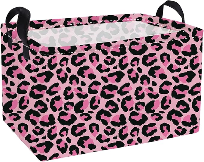 Essme Rectangular Baskets, Leopard Print Box, Cute Storage Bin（Pink leopard by ESSME