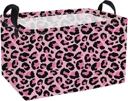 Essme Rectangular Baskets, Leopard Print Box, Cute Storage Bin（Pink leopard by ESSME