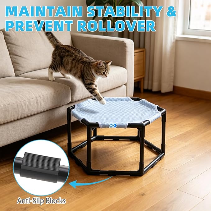Elevated Cat Cooling Hammock Bed, Hexagonal Raised Cat Cot - Image 6