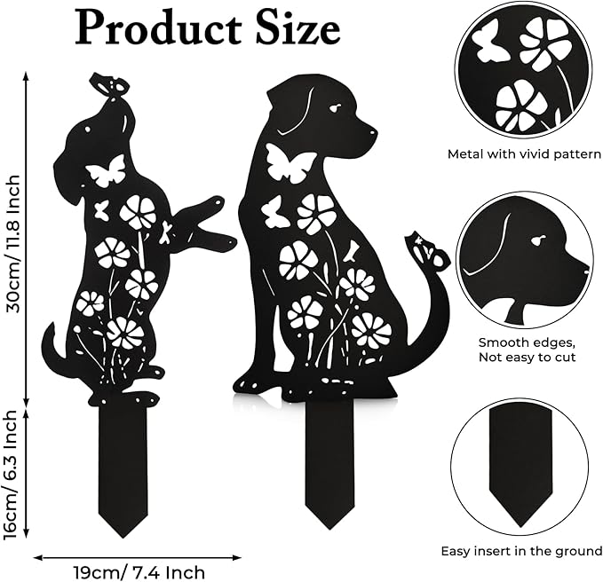 Metal Dog Garden Stakes Lawn Decor, Weather Resistant Steel Puppy Garden Art - Image 3