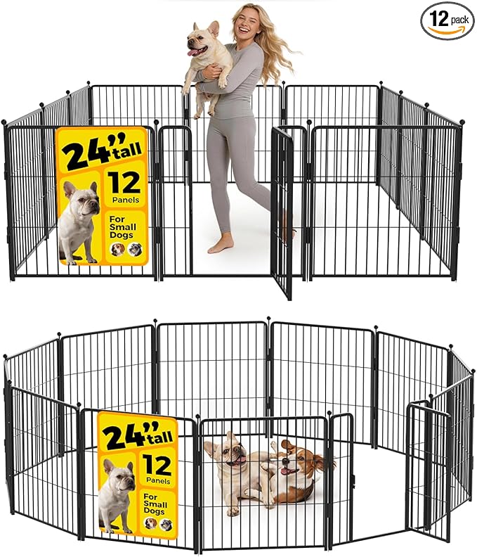 Dog Playpen 24 inch 12 Panels for Indoor & Outdoor Use – Heavy-Duty Metal Pet by Unknown