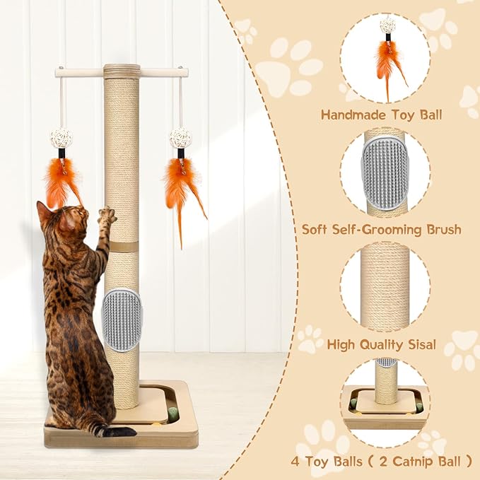 27” Small Cat Tree with 3-Tier Ball Track & Jute Scratching Post, Space-Saving - Image 2