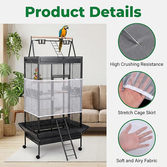 Large Bird Cage Seed Catcher Adjustable Soft Airy Skirt Guard Birdcage Nylon - Image 3