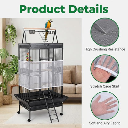 Large Bird Cage Seed Catcher Adjustable Soft Airy Skirt Guard Birdcage Nylon - Image 3