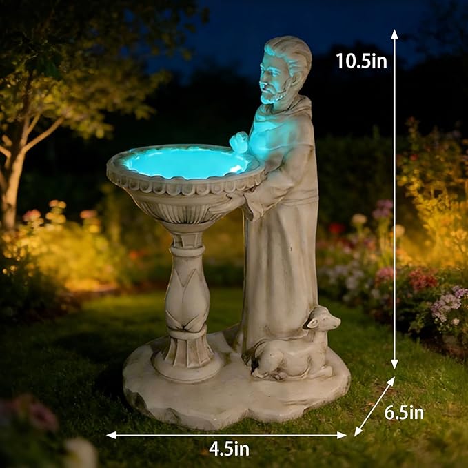 Sheaifun St Francis Garden Statue Outdoor Solar Garden Decor Resin 10.5 Inch - Image 3