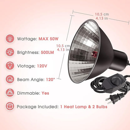 Briignite Reptile Heat Lamp Red, 50W G9 Heat Bulb & Dome Reptile Light Fixture - Image 5