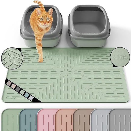 OHMO Cat Litter Mat Large Trapping Mat Premium Silicone Rubber 31.5x23.6 Sage by OHMO