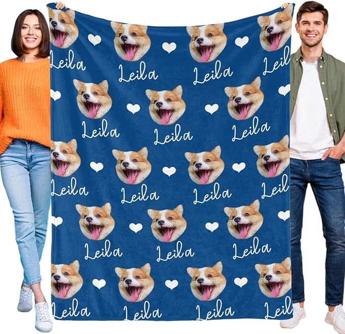 Personalized Dog Blanket with Faces, Custom Pet Name Blankets, Customized Heart - Image 3