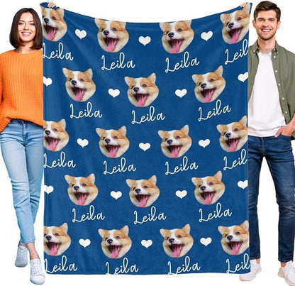 Personalized Dog Blanket with Faces, Custom Pet Name Blankets, Customized Heart - Image 3