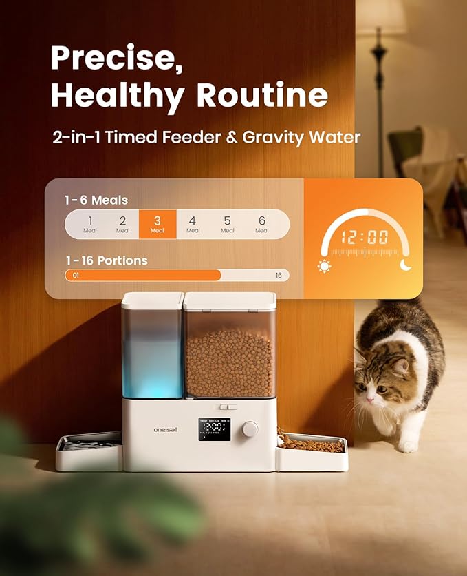oneisall Automatic Cat Feeder and Water Dispenser, Cat Food Dispenser - Image 2