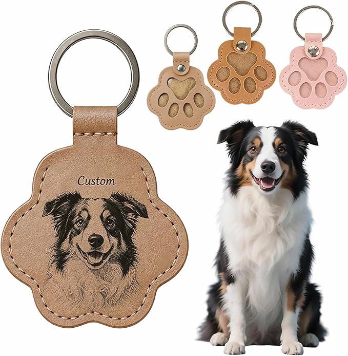 Personalized Leather Paw Pet Memorial Keychain by CustomNow