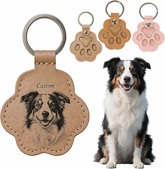 Personalized Leather Paw Pet Memorial Keychain by CustomNow