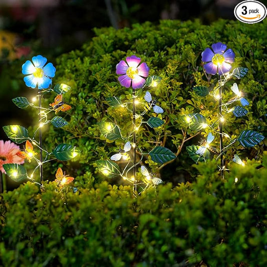 Set of 3 Solar Garden Lights, Waterproof Metal Spring Yard Art Decor, Solar by SATHGA