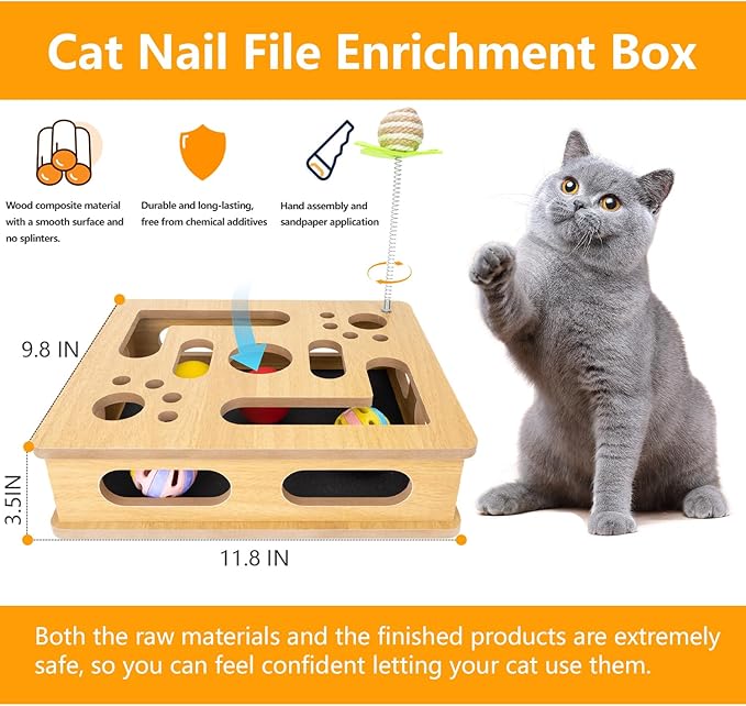 Cat Scratch Puzzle Enrichment Box, Cat Nail File Enrichment Box, No Assembly - Image 2