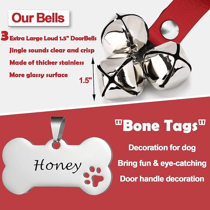 Leather Dog Bells, Puppy Potty Training Bell Dog Doorbell Potty Train Dog Bell - Image 3