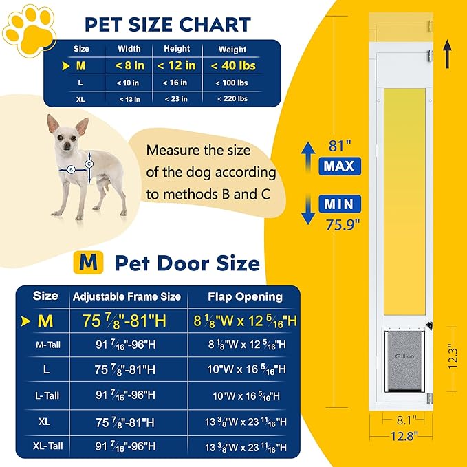 Medium Dog Door for Sliding Glass Doors, Adjustable Height 75 7/8" to 81" - Image 2