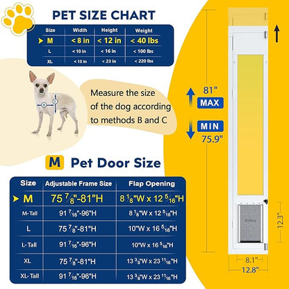 Medium Dog Door for Sliding Glass Doors, Adjustable Height 75 7/8" to 81" - Image 2
