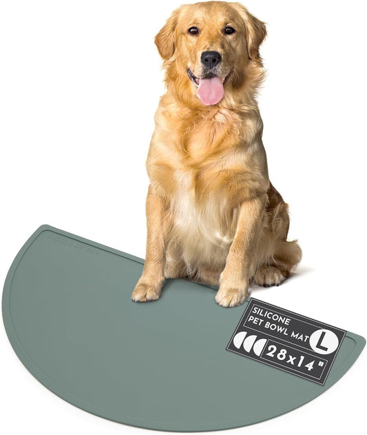 Waterproof Silicone Pet Food Mat - Non-Slip, Spill-Proof Feeding Mats for Floors, Raised Edge Design, Easy-to-Clean, Rubber Mat for Dog & Cat Bowls, 28" Across x 14" Deep, Large-Spruce