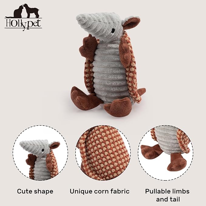 Hollypet Plush Dog Squeaky Toy Stuffed Armadillo Animal Pet Puppy Chew Toys - Image 3
