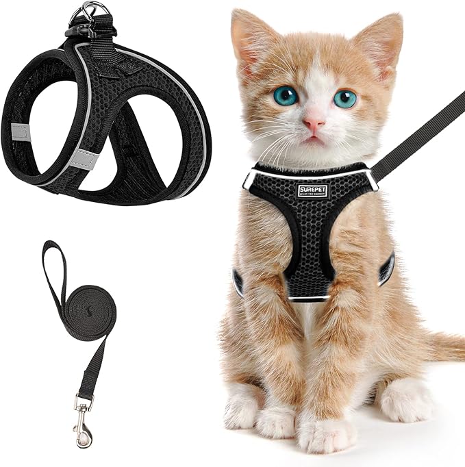 Cat Harness and Leash for Walking Escape Proof, Adjustable Kitten Vest Harness by SALFSE