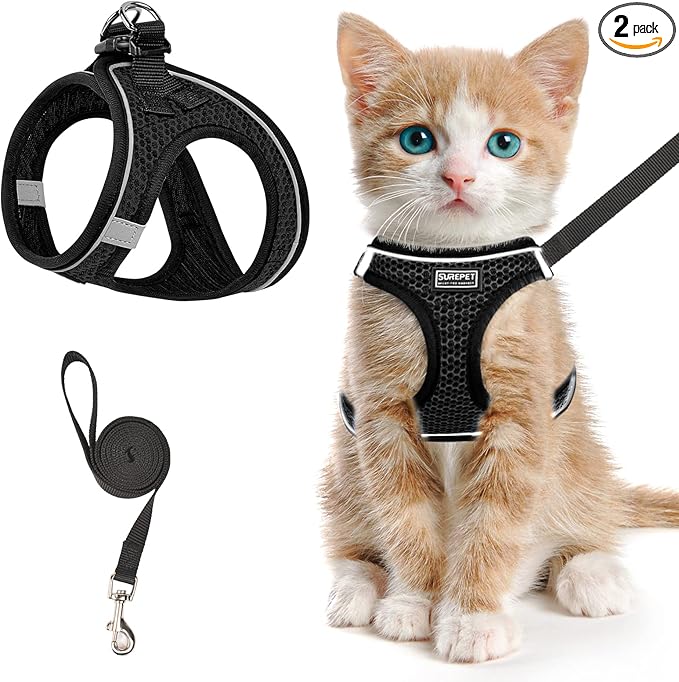 Cat Harness and Leash for Walking Escape Proof, Adjustable Kitten Vest Harness by SALFSE
