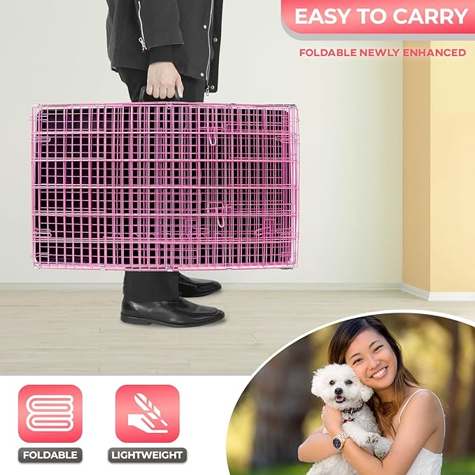 FDW Dog Crate for Small Dogs 24 Inch Folding Metal WirePet Cage Double Door - Image 5