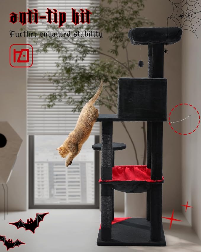 MUTTROS Gothic Cat Tree with Super Large Hammock, 56.3" Black Cat Tower with - Image 6