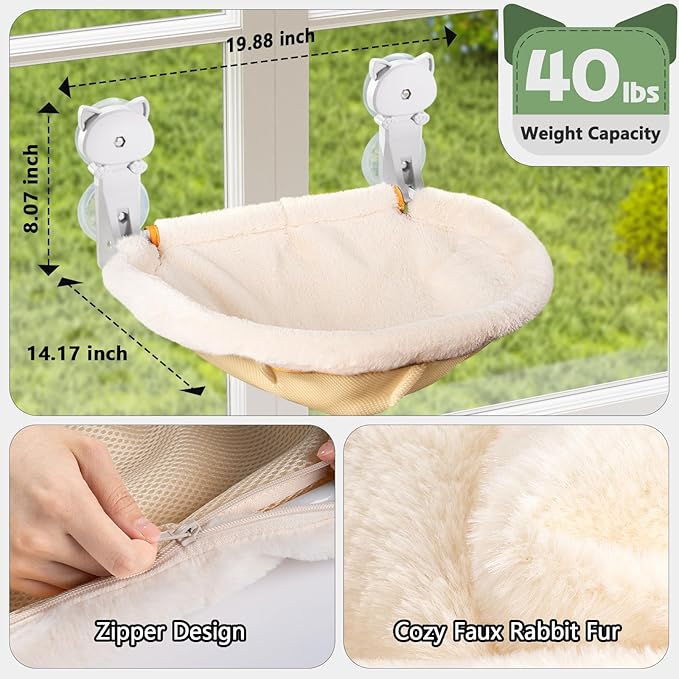 JUNSPOW Cat Window Perch Cordless, Foldable & Stable Cat Beds- Breathable Cat - Image 5