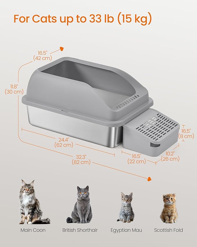 Feandrea Stainless Steel Cat Litter Box - Image 6
