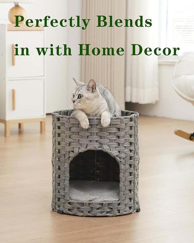 SETVSON Cat House for Indoor Cat, Small Cat Houses Handwoven PE Rattan Kitten - Image 7