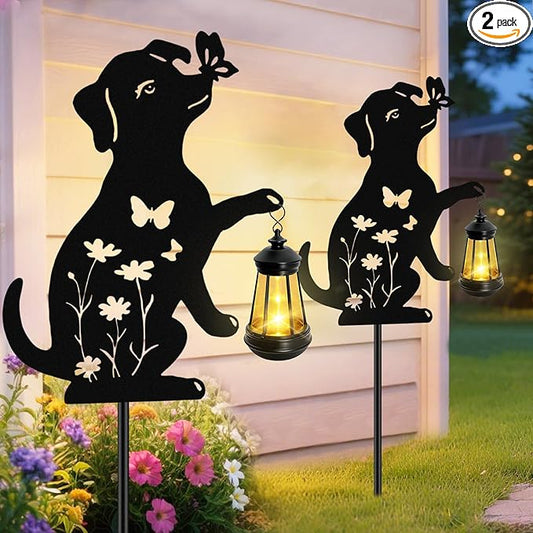 Solar Lights Outdoor, 2 Pack Metal Dog Solar Lights, Birthday Gifts by yulloyello