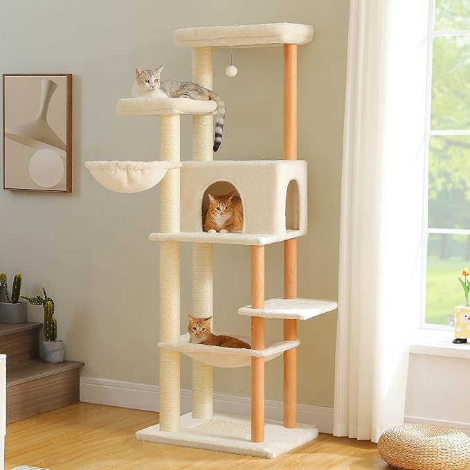 PAWZ Road Large Cat Tree, 73 Inches Tall Wooden Cat Tower - Image 6