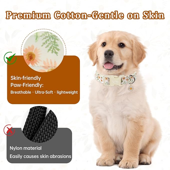 Floral Dog Collar, Spring Summer Cute Daisy Print - Image 3