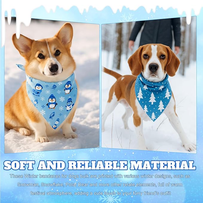 Preboun 50 Pcs Winter Dog Bandanas Bulk Snowflakes Snowmen Polar Bear Penguin - Image 6