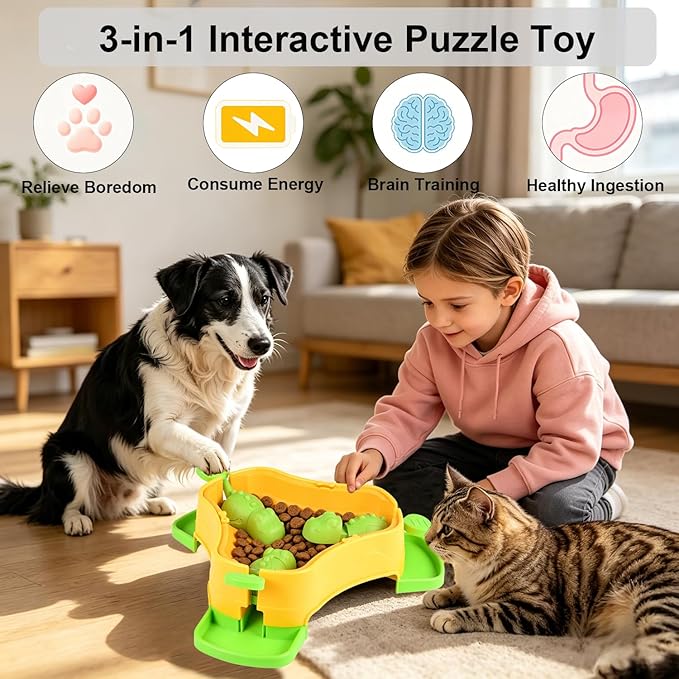 Dog Cat Treat Dispenser Slow Feeder Toy, 3-in-1 Interactive Dog Puzzle Press - Image 3