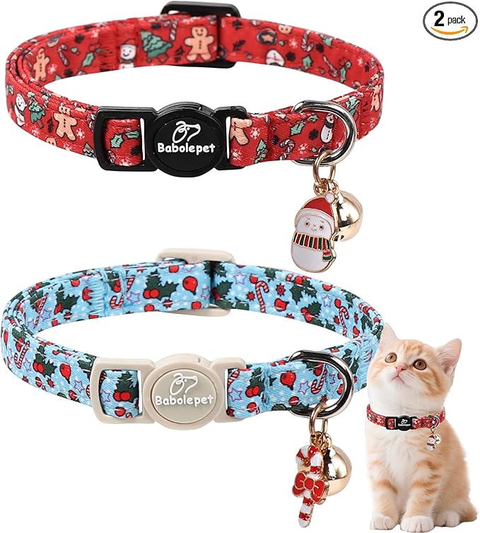 2 Pack Christmas Cat Collars by Babolepet