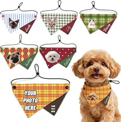 Custom Dog Cat Bandana with Photo Name, Personalized Pet Triangle Scarf Bib by Unknown