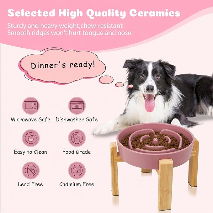 Elevated Slow Feeder Dog Bowl Large Breed, 8.8 Inch Ceramic Slow Eating Bowl - Image 4