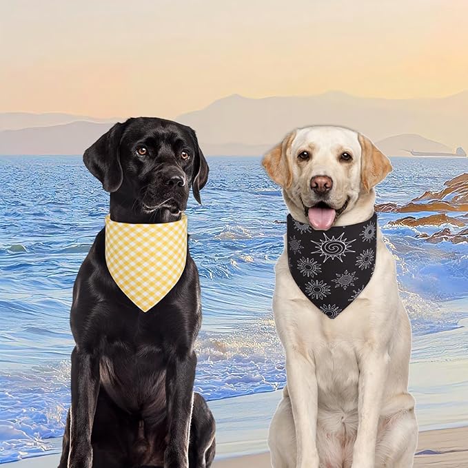 Summer Dog Bandanas Yellow Black XLarge 2PCS, Spring Scarf, Durable Triangle - Image 6