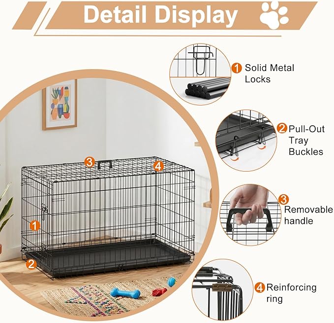 FDW Large Dog Crate 42inch Dog Cage Foldable Metal Kennel - Image 5