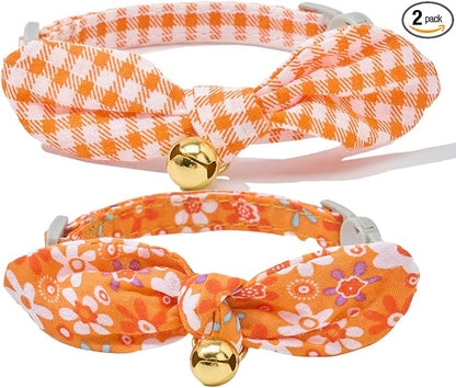 2 Pack Cotton Cat Collar, Removable Bowtie, Floral Pattern, Safety Breakaway by Petiry