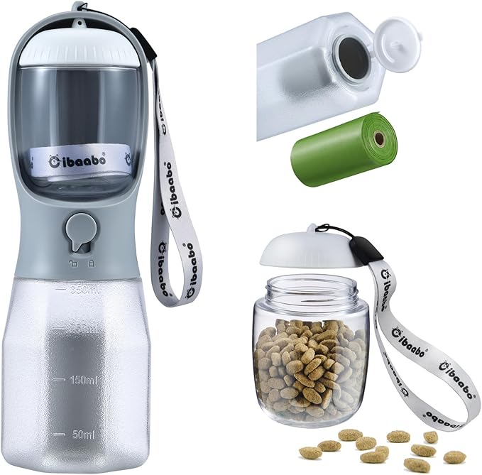 Cibaabo Dog Water Bottle with Food Container & Poop Bag Holder, Travel Water by Cibaabo