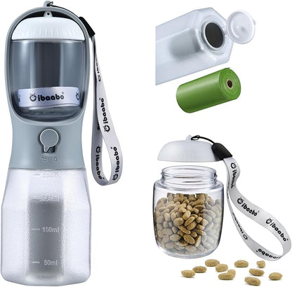 Cibaabo Dog Water Bottle with Food Container & Poop Bag Holder, Travel Water by Cibaabo
